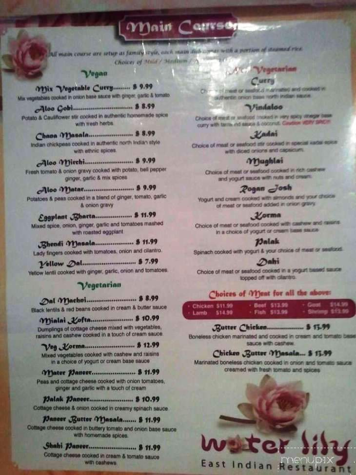 Water Lily East Indian Restaurant - Winnipeg, MB menu_pic