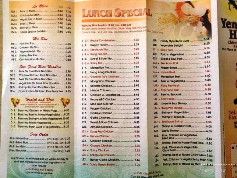 Yen best sale ching menu