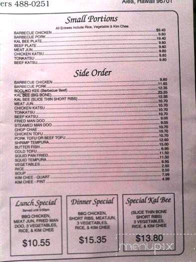 Young's Kalbee - Aiea, HI menu_pic