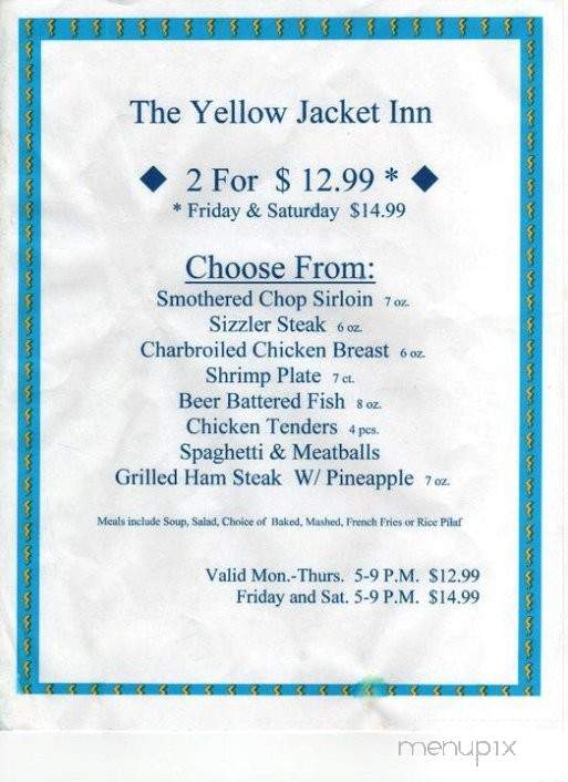 Yellow Jacket Inn - West Olive, MI menu_pic
