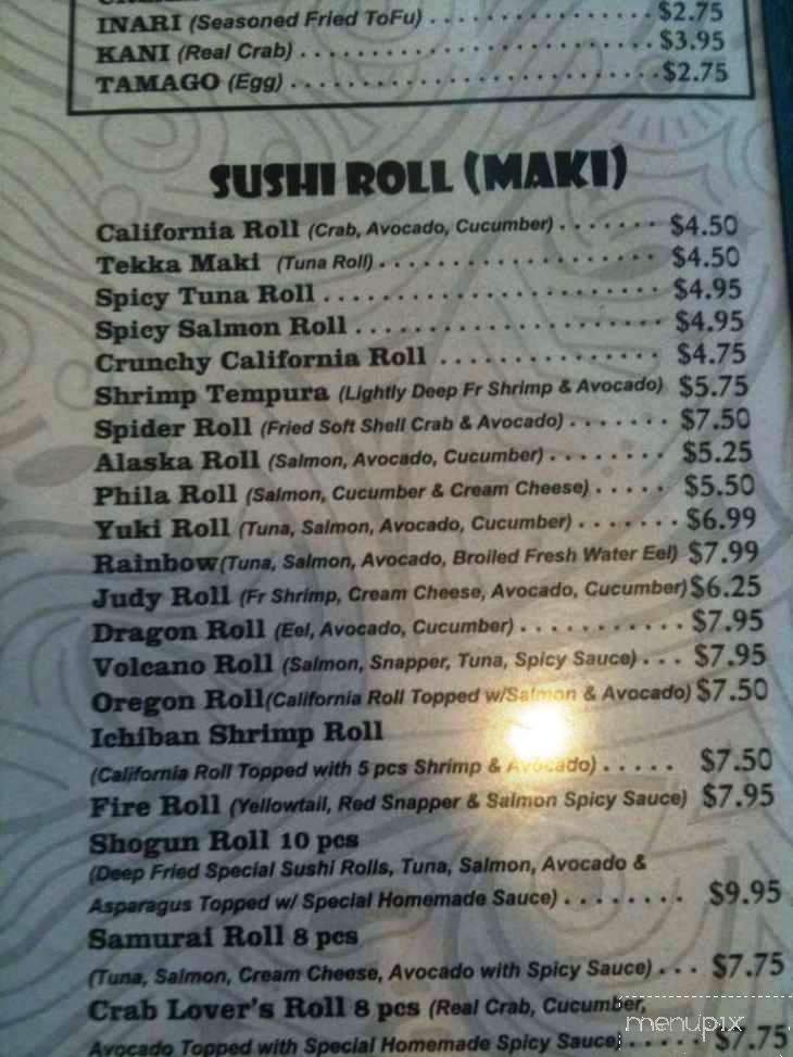 Yuki & Song Japanese Restaurant - Portland, OR menu_pic