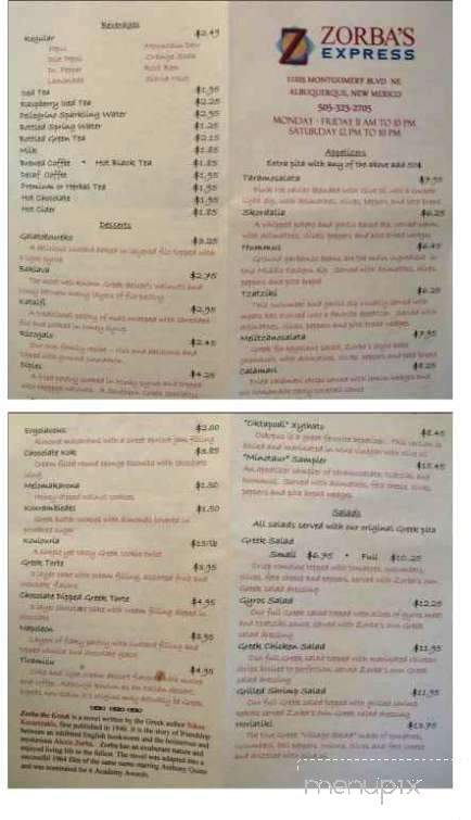 Zorba's Fine Greek Cuisine - Albuquerque, NM menu_pic