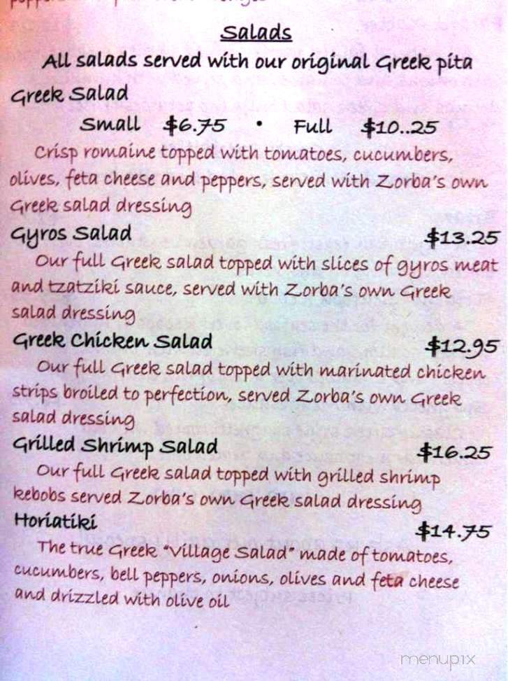 Menu of Zorba's Fine Greek Cuisine in Albuquerque, NM 87111