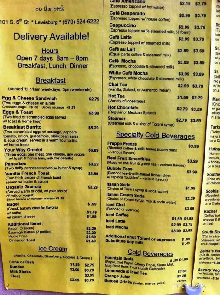 Zelda's Cafe - Lewisburg, PA menu_pic