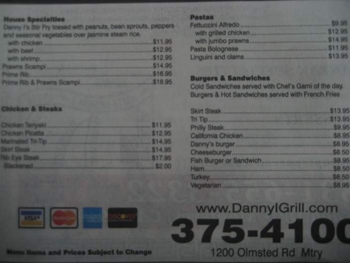 Danny I's - Monterey, CA menu_pic