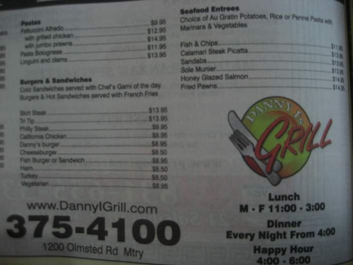 Danny I's - Monterey, CA menu_pic