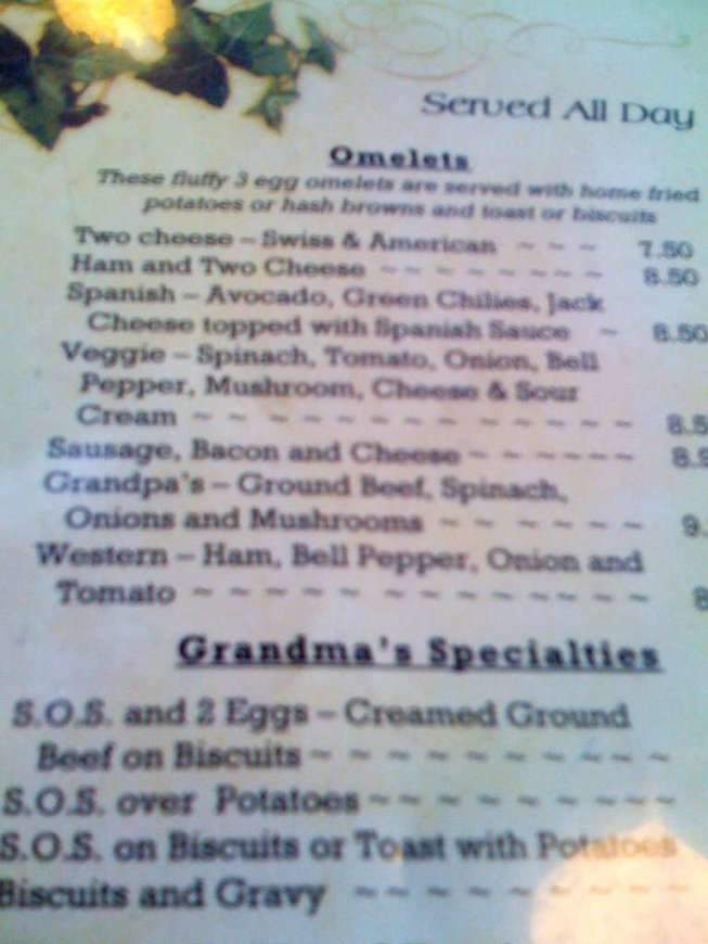 Grandma's Kitchen - Monterey, CA menu_pic
