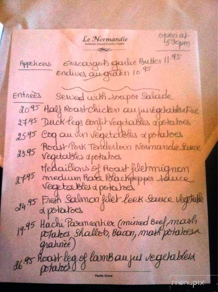 le Normandie - Pacific Grove, CA menu_pic