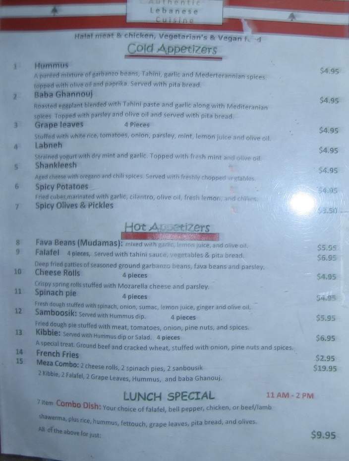 Maha's Lebanese Cuisine - Monterey, CA menu_pic