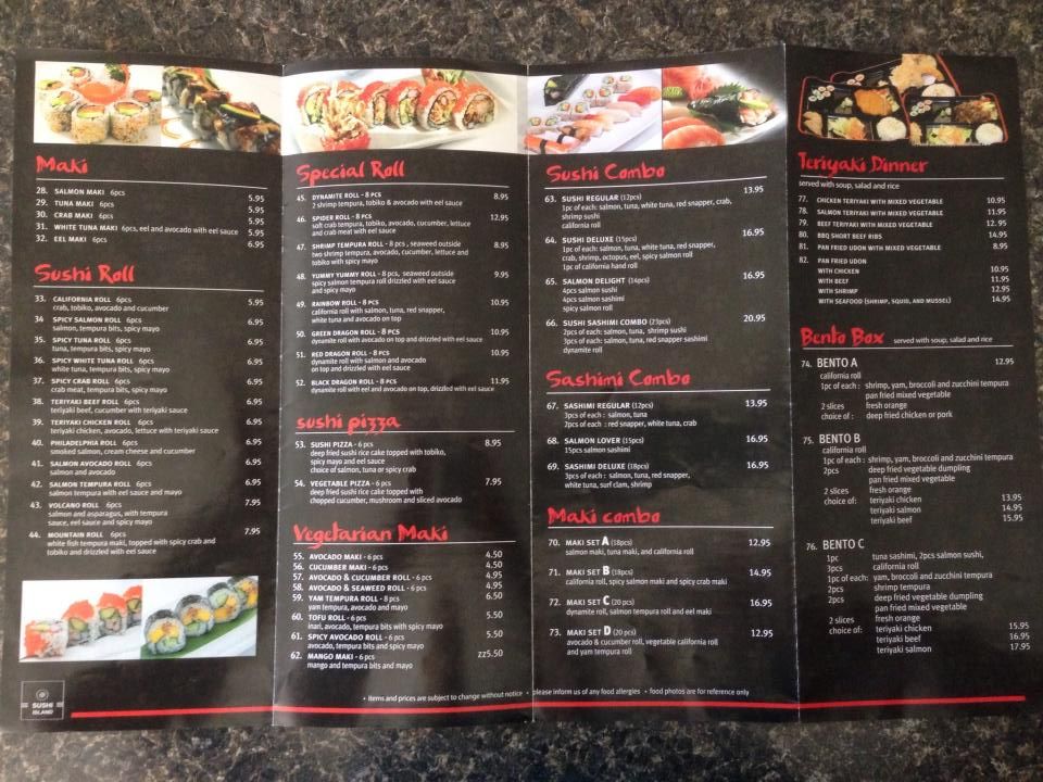 Sun shop sushi menu